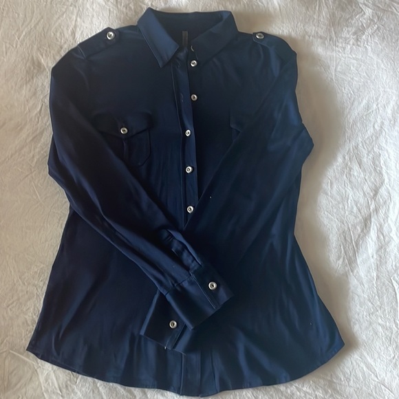 Josh Goot navy blue Button down long sleeve shirt size M - Picture 3 of 8
